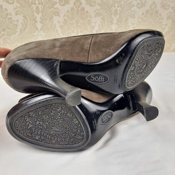 Sofft Size 8W Fiorella Gray Suede Leather Heels Flower on Front Round Toe NWOT - Picture 10 of 14